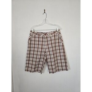 Y2K Quiksilver Brown and White Plaid‎ Shorts Men's Size 31